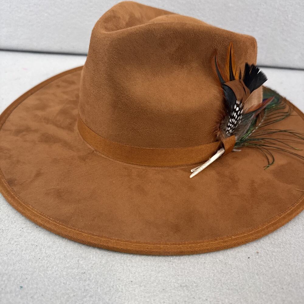 Summit Hats Brown Wide Brim Fedora Hat Mens L Wool Felt Feather Band